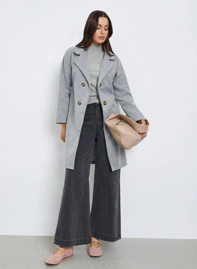 Styli Women Grey Notch Label Collar Midi Coat